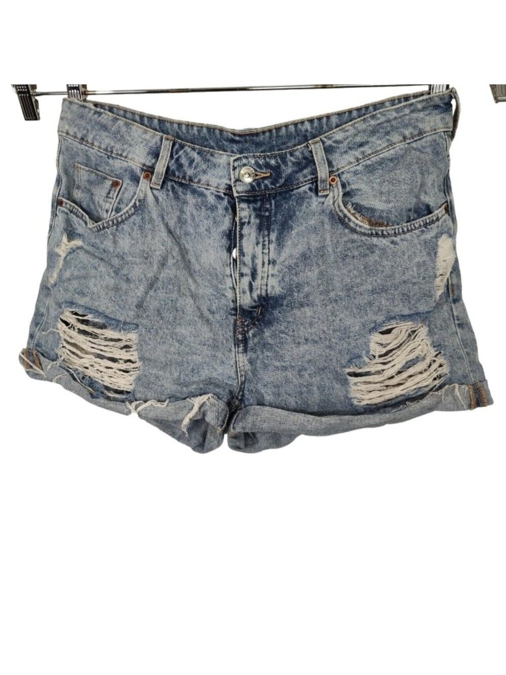 H&M Divided Ripped Destroyed Rigid Denim Booty Shorts Women Size 12 Cuffed